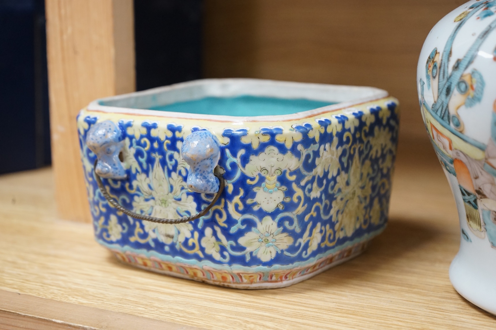 A 19th century Chinese enamelled porcelain box and a Chinese Republic period jar and cover- 20cm high